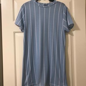 Baby blue PrettyLittleThing striped tshirt dress